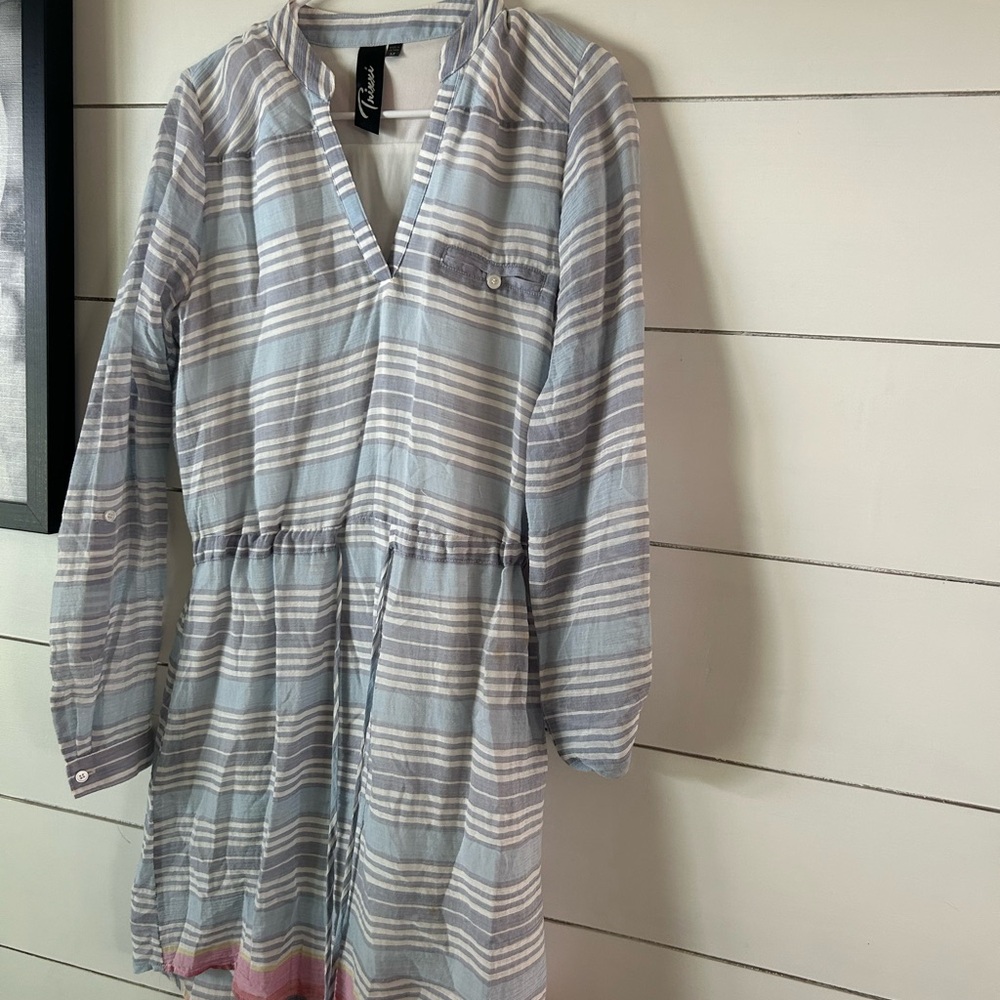 Trixxi Blue and Pink Long Sleeve Dress with Feminine Silhouette